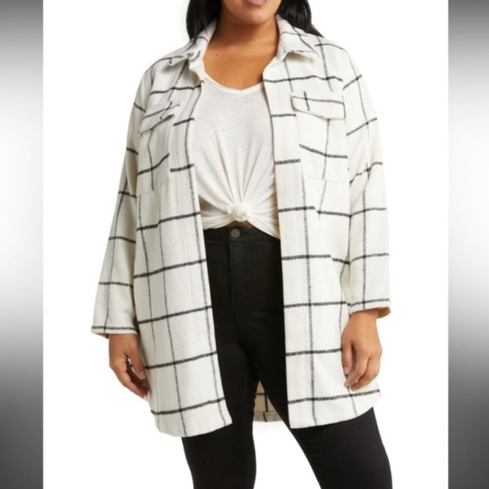 Melloday Plaid Open Front Jacket Size 2X